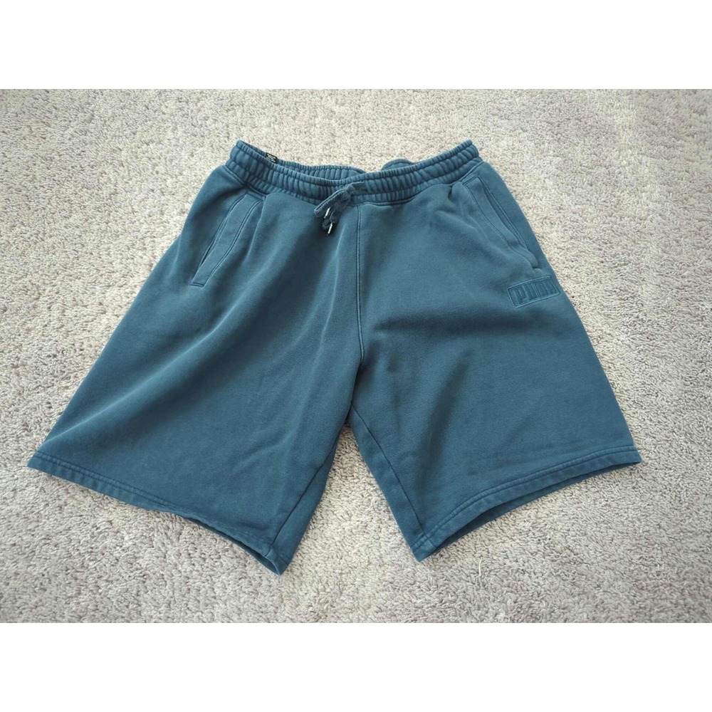 Puma Shorts Mens M Blue‎ Inseam: 9" Pull On Embossed Logo Fleece Casual Athletic